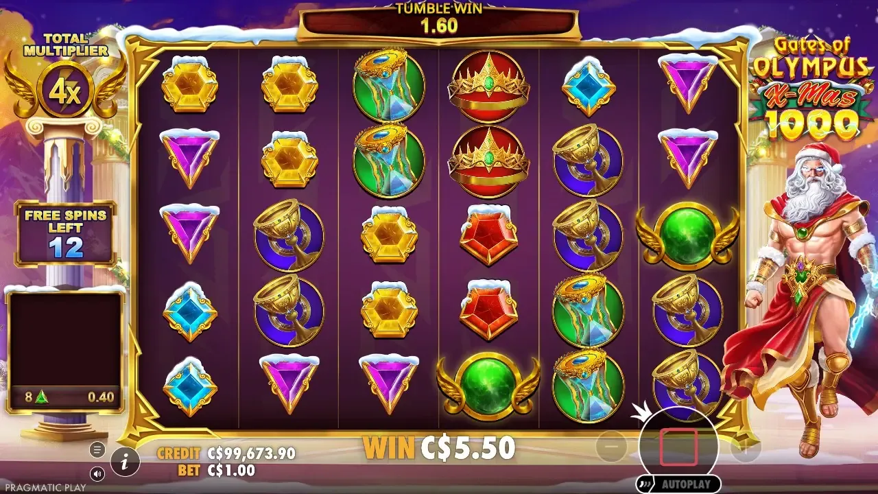 Gates of Olympus Xmas 1000 free spins: an x4 orb multiplies a tumble win