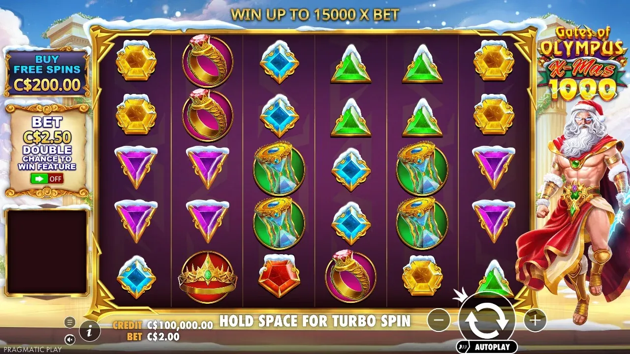Gates of Olympus Xmas 1000 demo screen in Canadian dollars